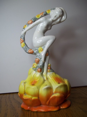 vintage art deco porcelain nude female flower frog made Germany many colors  Z71