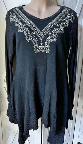 New Vocal womens plus size crystal gray mineral tone shirt flare tunic 2X