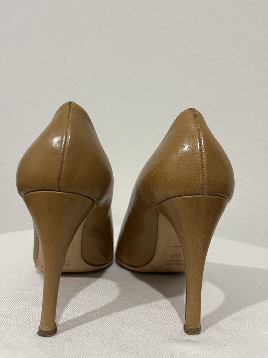 VINTAGE PRADA Women Brown All LEATHER Square Toe Pumps Heels Size