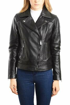 Veste En Cuir D'agneau Véritable Motard Femme - Noire, Fait Main, Style Biker, Neuve Avec étiquettes