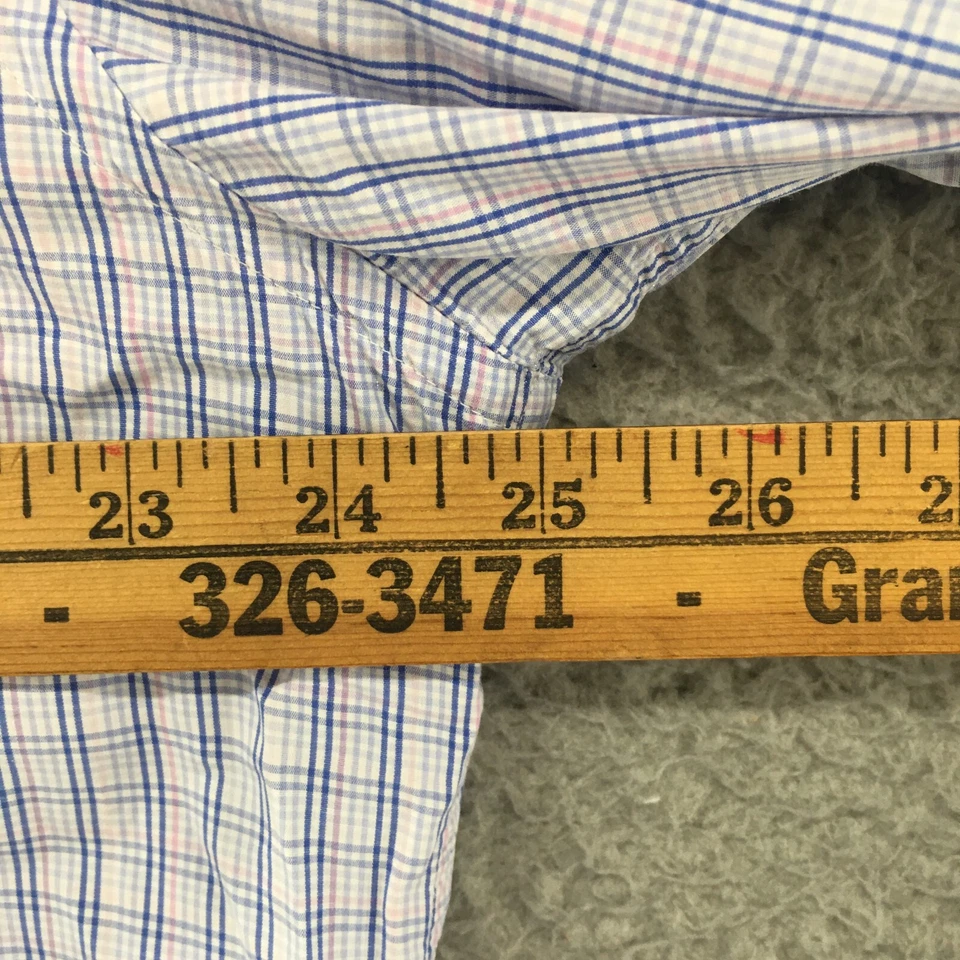 Ledbury Button Up Long Sleeve Shirt Mens 17.5 Slim Fit Blue Checkered Collared - Image 4 of 4