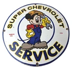 Vintage Super Chevrolet Sign - Porcelain Crossover Mickey Mouse Service Sign