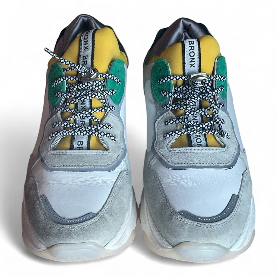 Bronx Baisley 低帮运动鞋 白色、黄色、银色皮革 女式 EU 40/ US 9 — 第 3/4 张图片