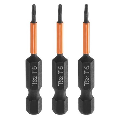 3pcs T6 Torx Head Screwdriver Bit 2'' Long 1/4'' Hex Shank Magnetic Screw Driver