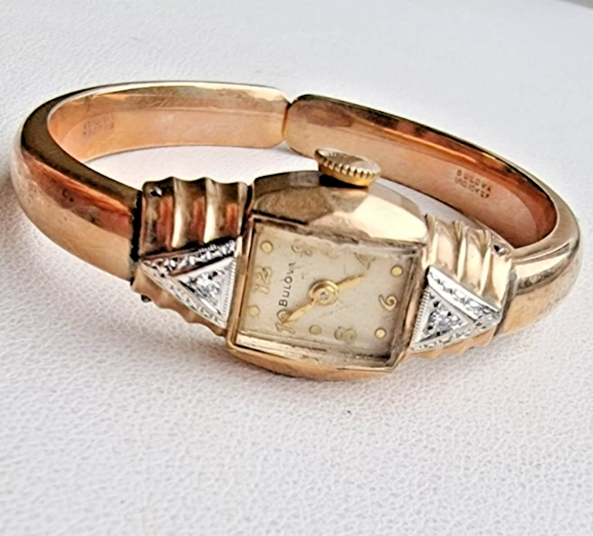 BULOVA 10K GOLD FILLED NATURAL DIAMOND MECHANICAL LADIES WRISTWATCH 17 j   N/R - Image 2 of 4