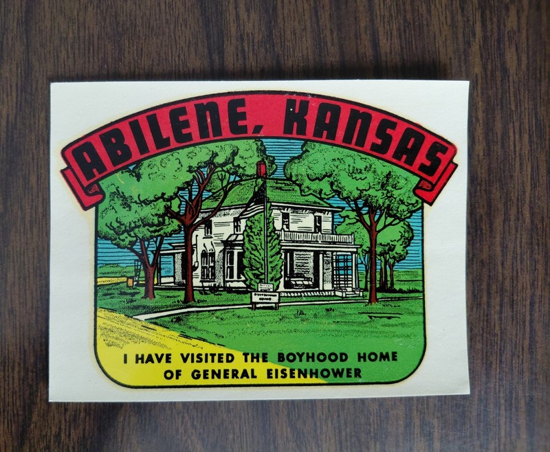 Travel Decal Abilene Kansas Home of General Eisenhower Auto Vintage Sticker