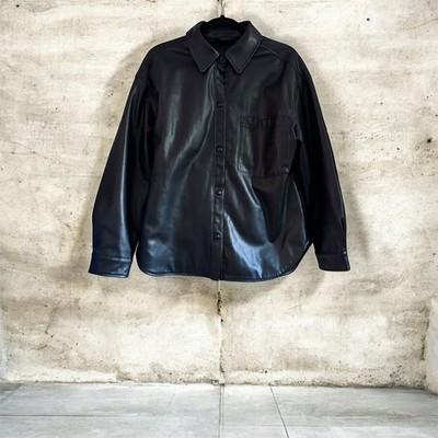 Pull & Bear Faux Leather Shirt Jacket (Shacket) Size Medium - Black