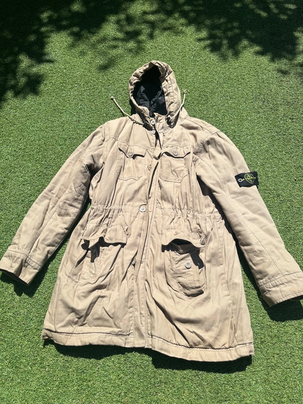 Stone Island Beige Trench Jacket Size L Pull String To tighten waist