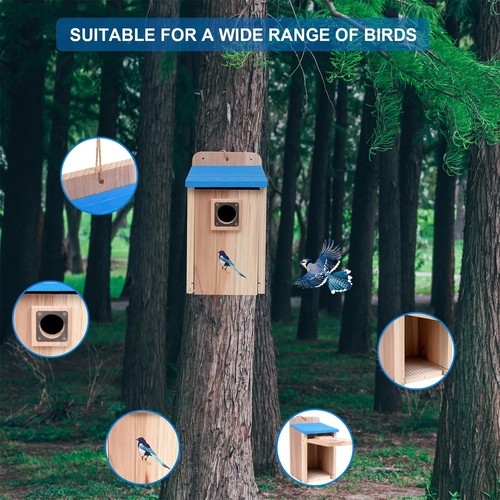 Wood Bird House for Outdoor,Bluebird House with Predator Guard,Nesting Box Bi... - Picture 2 of 7