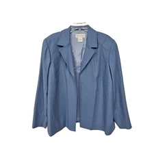 Elana Womens BLUE CASHMERE Wool Blend BLAZER Jacket Size 18 Open Front Office