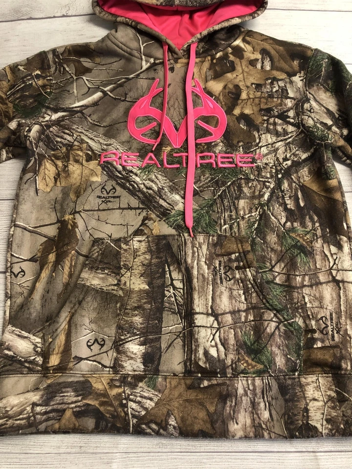 Realtree Sudadera Mujer Pequeña 4-6 Camuflaje Rosa Logo Sudadera con Capucha Pullover Caza Foto 2 de 4