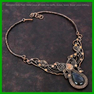Halloween Deal Copper Natural Labradorite Chain Wire Wrapped Artisan Necklace