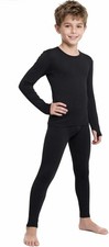 Thermal Underwear for Kids  Boys Fleece Lined Base Layer Long Large, Black