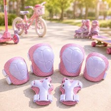 Kids Protective Gear Set Knee Elbow Pads and Wrist Guards for Cycling White