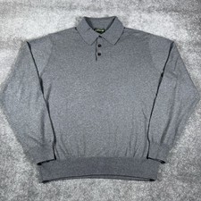 Orvis Sweater Men’s Large Gray Silk Cashmere Blend Long Sleeve Polo Pullover
