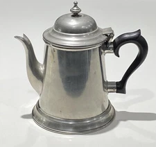 Vintage Stieff Pewter P32-17  8" Tall Coffee Pot with Hinged Lid & Black Handle