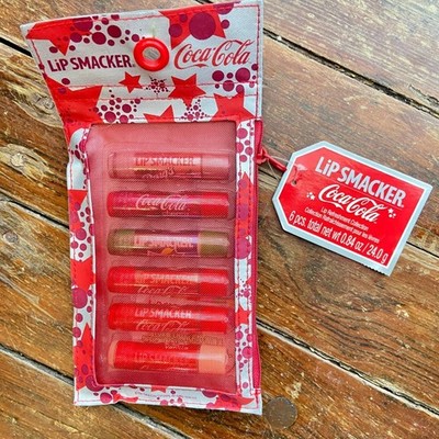 Vintage 2010 Lip Smackers Coco Cola Sprite Lip Balm Set Pouch 6 Lip Balms NOS