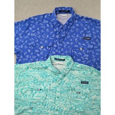 Columbia Super Bahama Men's Large Short Sleeve Fishing Shirts Lot Blue Tropical