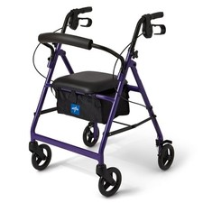 Medline Aluminum Rollator Walker with Seat, Folding Mobility Rolling Walker has
