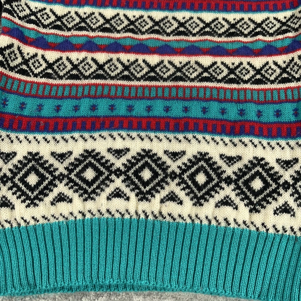 Suéter Columbia De Colección Para Hombre Mediano M Lana Cuello Redondo Tejido Geométrico Pullover Años 90 Foto 3 de 4