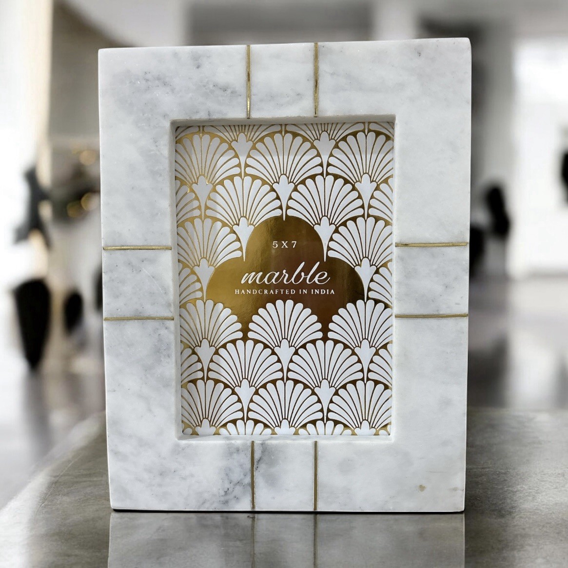 Genuine Marble Stone Photo Frame Brass Inlay 5x7 Decorative Heavy