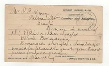 GEORGE VOORHIS & CO., GRAND RAPIDS, MICH. ON ONE CENT POSTCARD - 1899