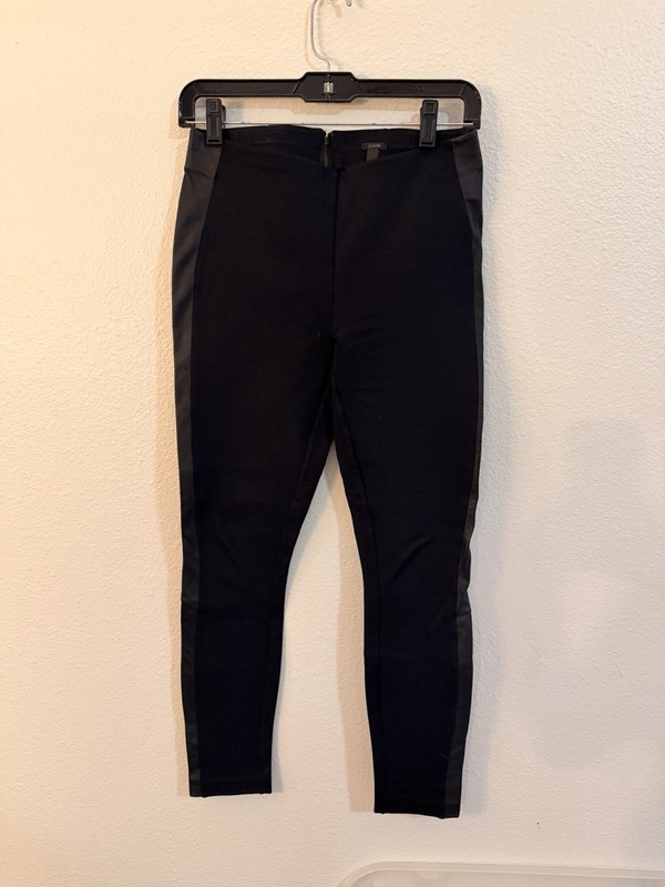J.Crew Black Skinny Pants Size 2 Faux Leather Side Panel Zip Back Ankle Pants