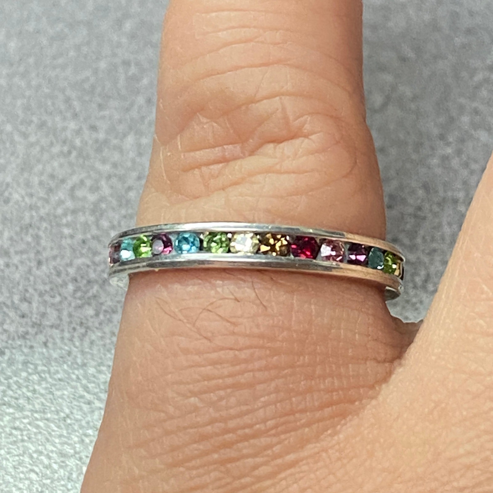 Vibrant Rainbow Multi Gemstone Stacking Eternity … - image 7