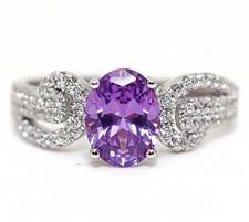 2CT Amethyst  White Topaz 925 Genuine Sterling Silver Ring Sz 7