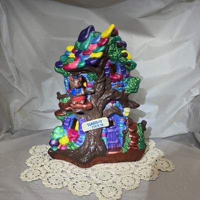 Vintage Y2K Ceramic Iridescent  Enchanted Easter Bunny Tree House w/Mushrooms 