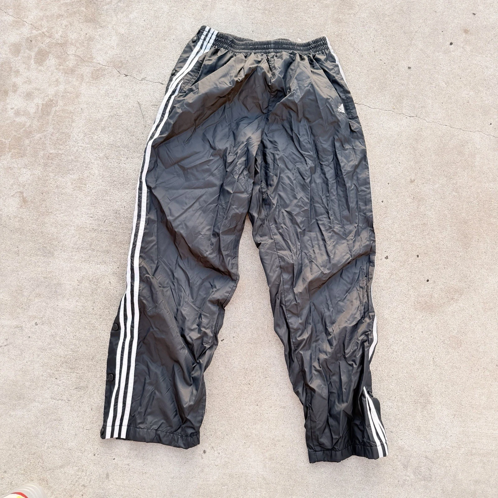 Vintage Adidas Team Nylon Track Pants Sz L Black White Stripe Full Snap 90s