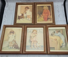 Vintage Bessie Pease Gutmann prints framed 5 - 6.5"x 4.6" prints