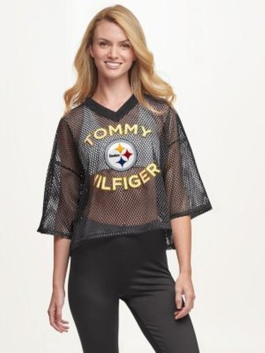 Tommy Hilfiger maglia nera maglia NFL Pittsburgh Steelers donna cropped taglia S