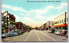 West Point Georgia~Third Avenue~Woolworth~Downtown Shopping~Linen Postcard