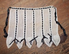 Antique Women's Crocheted Apron Black Ribbons