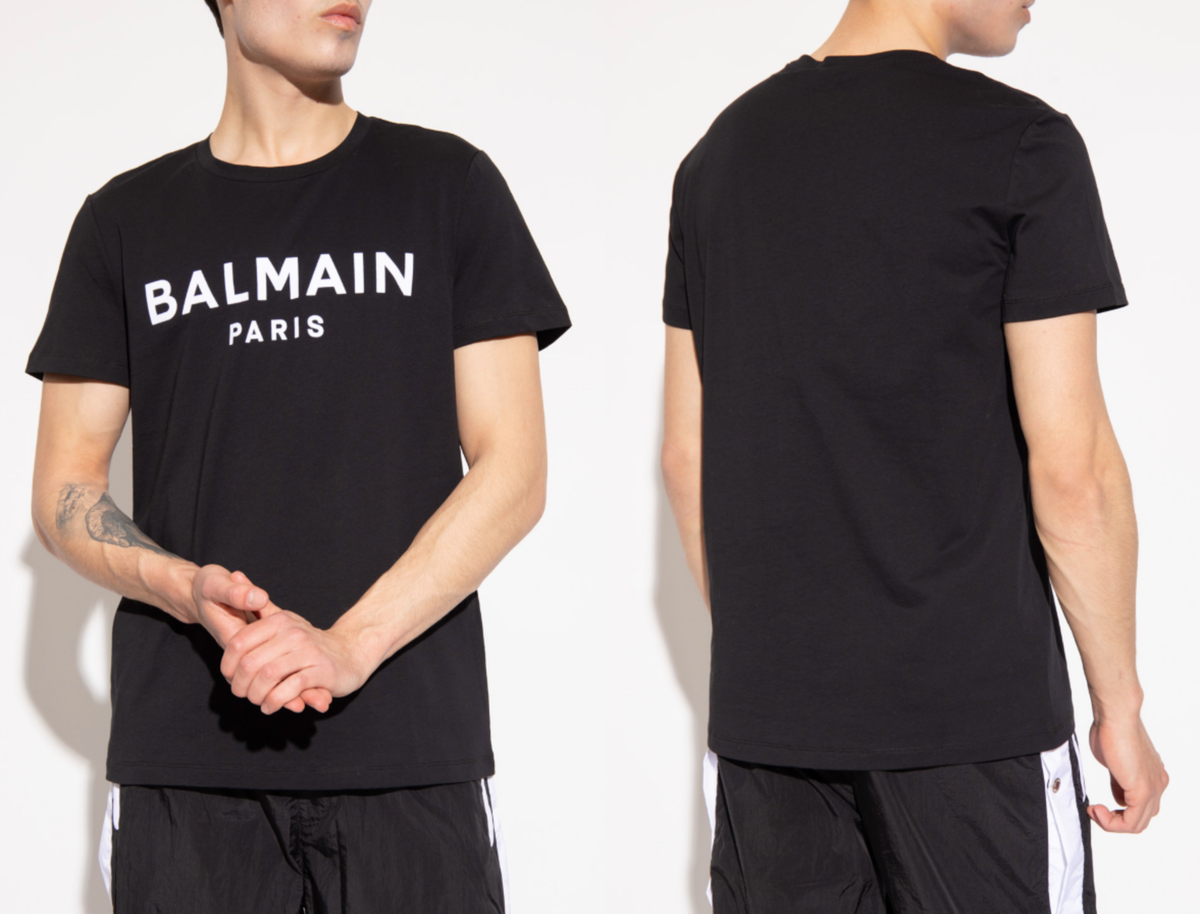 Balmain Flocked Logo Straight Fit T-Shirt Cotton Shirt Paris