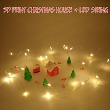 3D Print Christmas House LED String Control Yellow Light Chimney Button