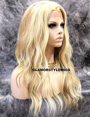 FREE PART LACE FRONT FULL WIG LONG WAVY LAYERED LIGHT BLONDE MIX HEAT OK