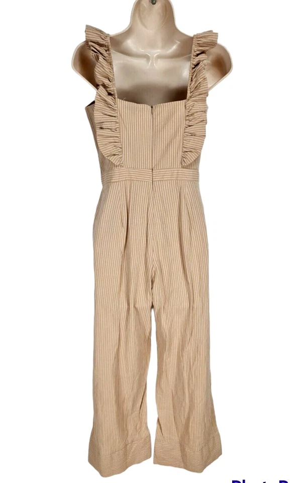 Mono mameluco para mujer Missguided talla 6 beige a rayas piernas anchas manga con volantes Foto 2 de 4
