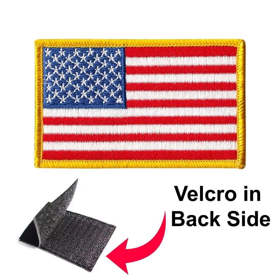 USA Flag Patch Set – 3 Pieces – Embroidered American Flags with Gold Border - Image 3 of 4