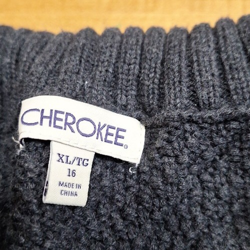 Gray Chunky Cable Knit Boys Sz 16 equals Women's Medium Sweater Fisherman core - Picture 7 of 8