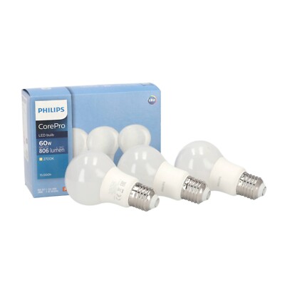 3er PACK Philips CorePro LED Glühbirne E27 A60 warmweiß 8W 60W 806lm