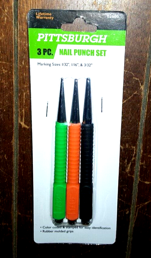 3pc Nail Punch Set with Grips! Marking Sizes: 1/32