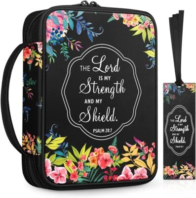 FINPAC Floral Bible Cover Carrying Book Case Church Bag with Bookmark and Handle Adults