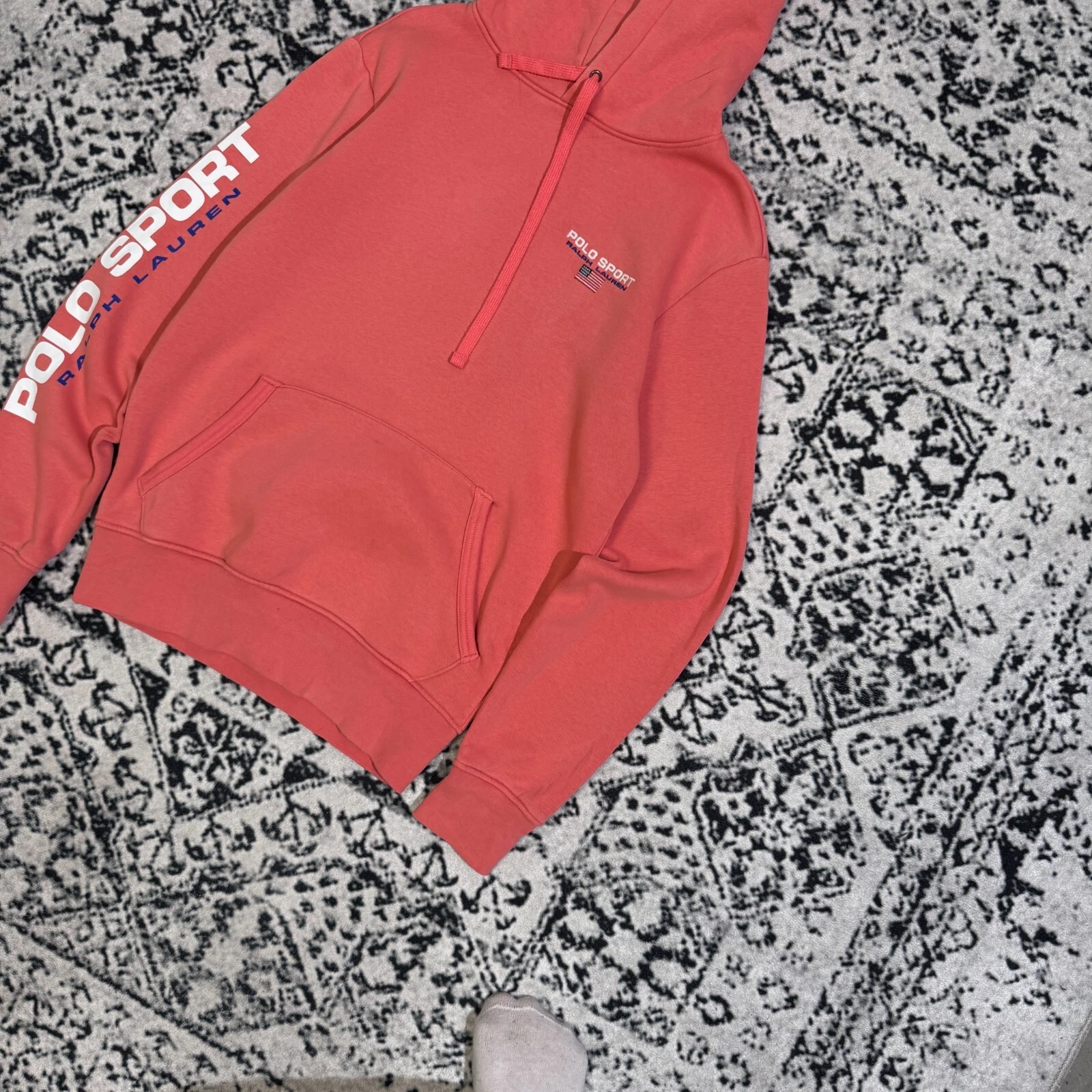 GUCCI Felpa con cappuccio vintage Ralph Lauren unisex rosa cotone taglia XS polo sport logo Y2K anni 90