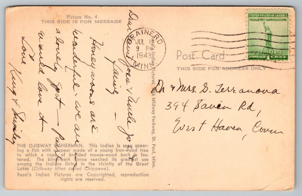 Postcard Ojibway Fisherman Indian Spearing Fish Chippewa Tribe Great ...