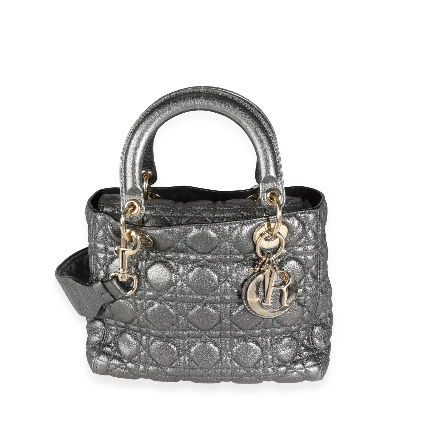 Sac fourre tout femme Dior soupe argent métallique cuir de cannage moyen Christian Dior