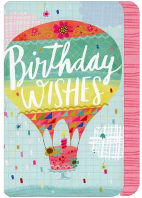 RSVP Hot Air Balloon Carrying Cake Short Fold Die Cut Birthday Card