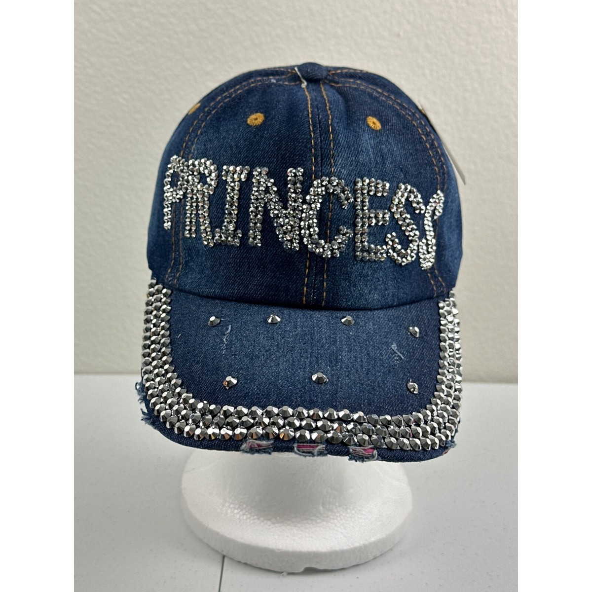 Princess Rhinestone Denim Cap For Women’s Adjustable Bling Hat Bedazzled  Brim