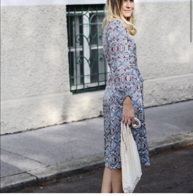 zara blue paisley dress Jacquard Shimmer Midi Wrap Size XS Black Criss Cross Lapel Slender Body Dresses Blazer & Waistcoat:46 UK/US
